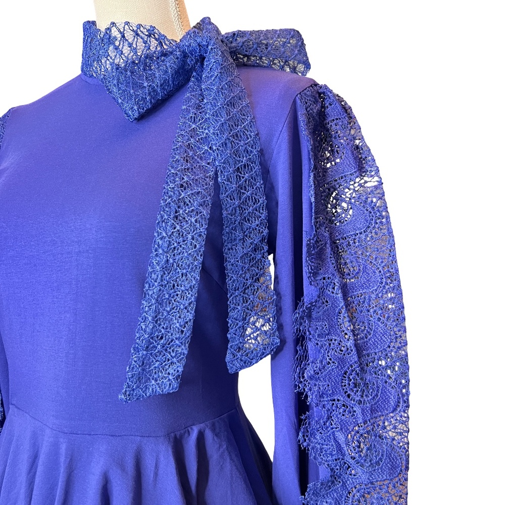 #A128   JJ FAIRYLAND Vintage-Inspired  Royal Blue Hi-Lo Hemline Drama NWT  M - Picture 8 of 12